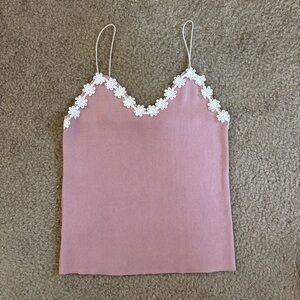 Elegant Pink Camisole with Floral Trim